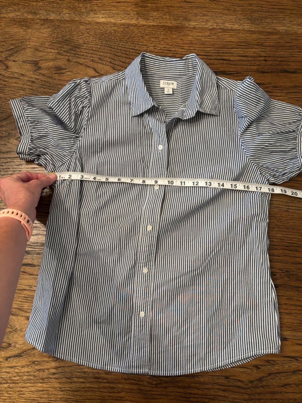 J.Crew Women’s Small Blue White Striped Puff Sleeve Button Down Shirt Stretch - Picture 7 of 10